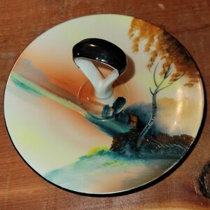 Vintage Noritake Hand Painted Trinket Dish Ring Holder with Center Handle
